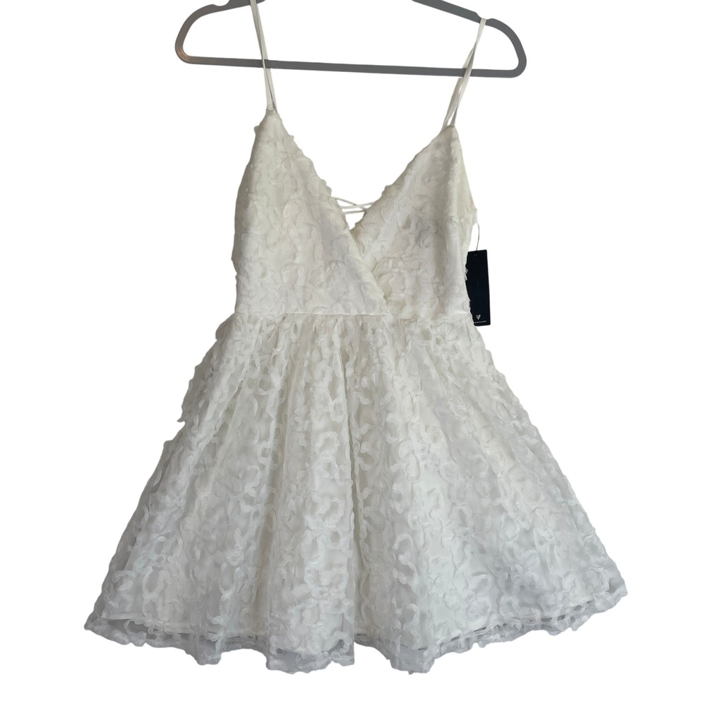 Lulus Ivory Floral Lace Mini Dress Cocktail Party Dress Corset Back Size S